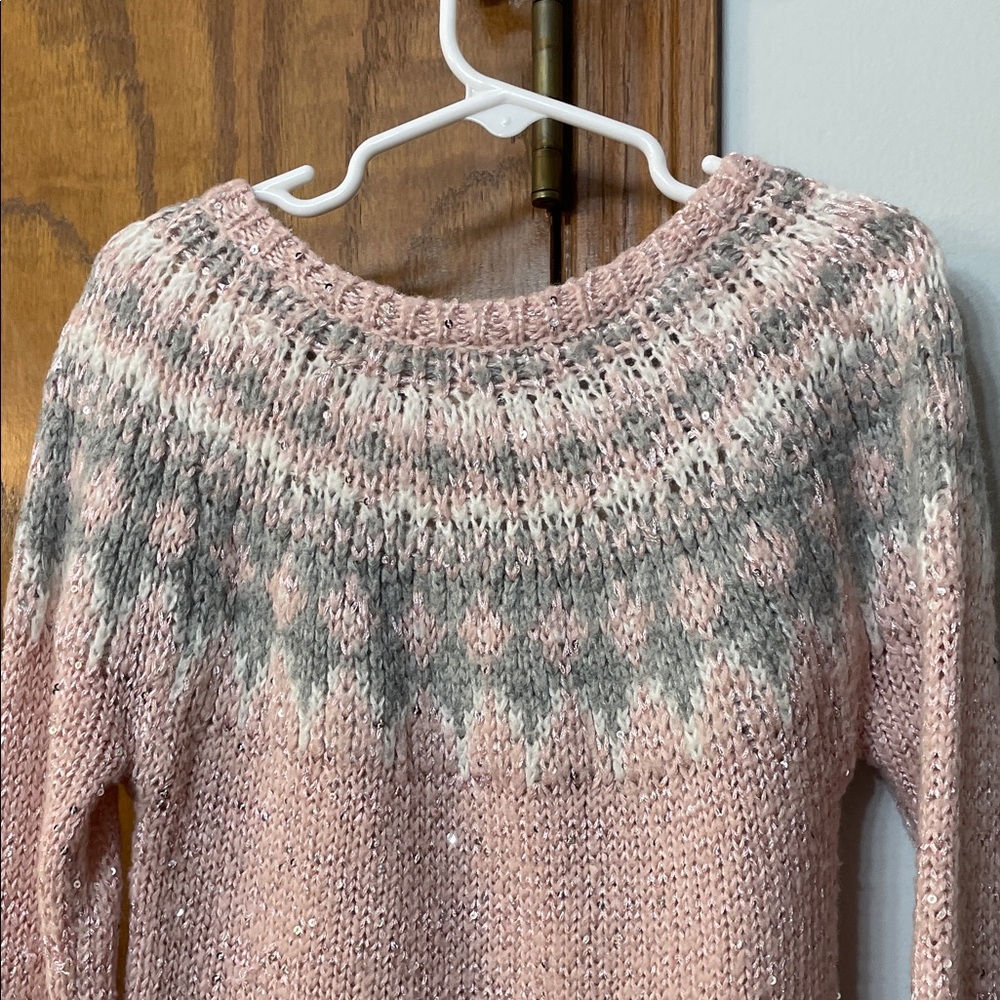 OshKosh B'gosh UGc Girls Size 8 pink Gray Crew Neck Sweater fair isle - Picture 9 of 13